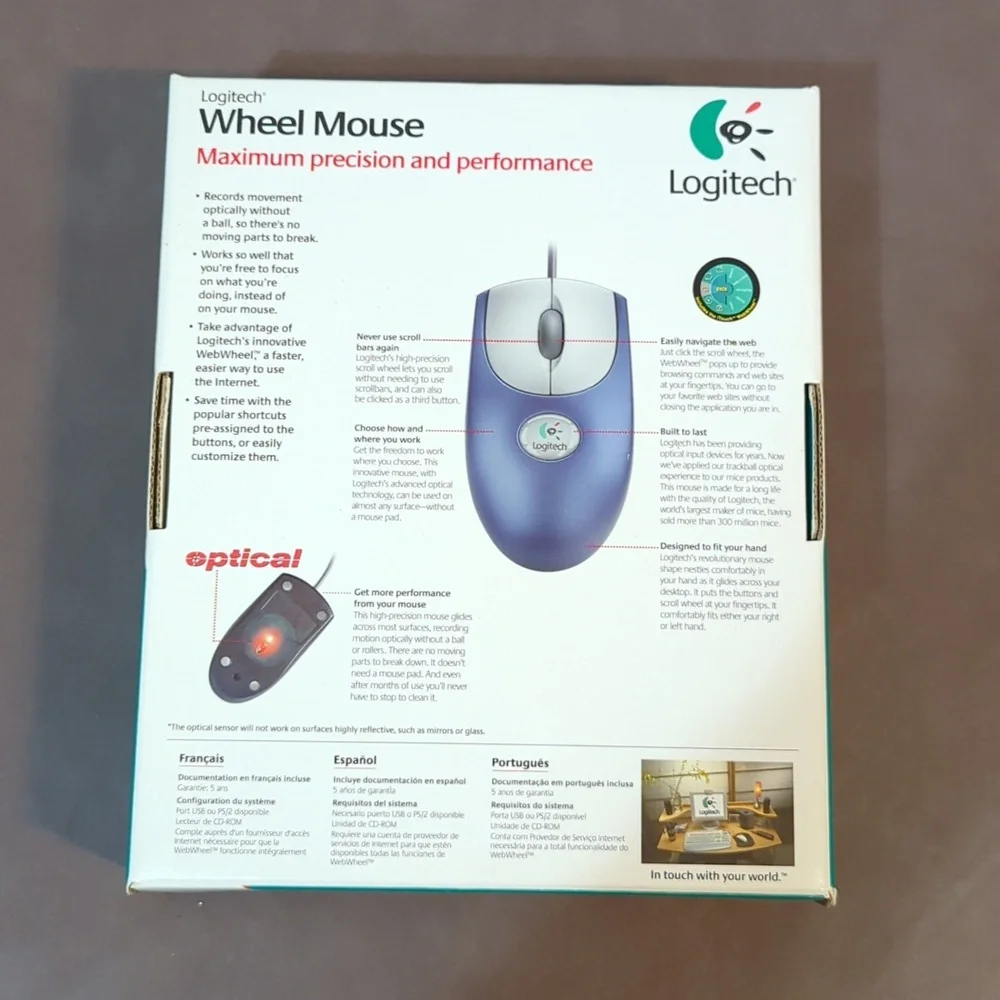 Logitech Optical Wheel Mouse USB PC With Box Paperwork Mouseware
